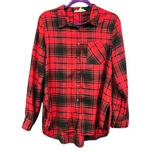 Hippie Rose Red + Black Button Down Flannel Medium